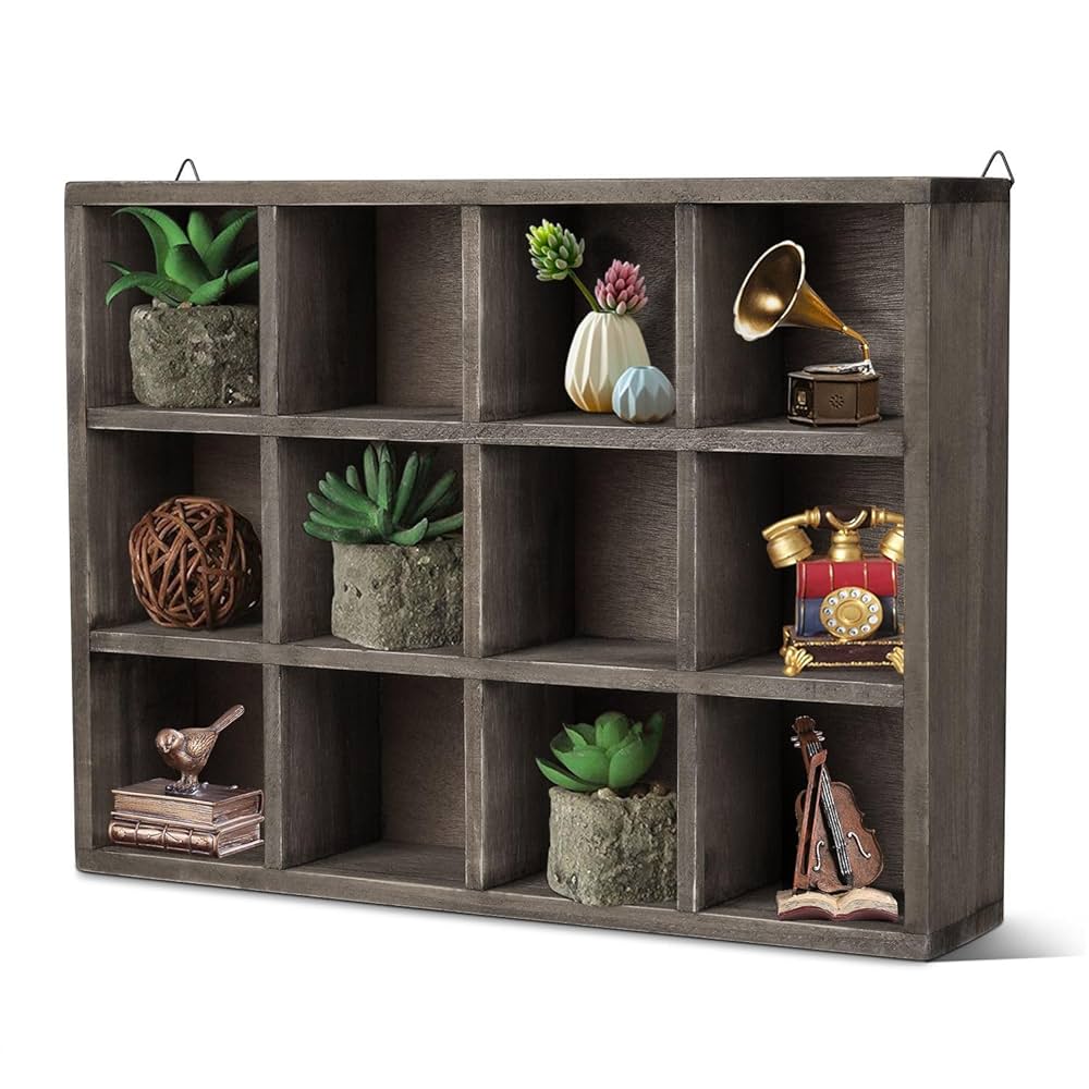 カナリア　棚 Flexzion Wooden Cubby Shelf - 12-Compartment Floating